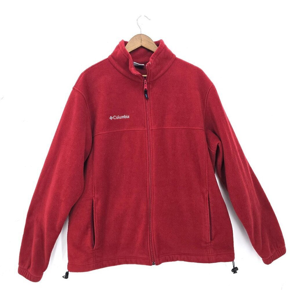 Columbia Red Thick Fleece Full Zip Warm Sweater Men Size XL